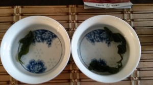 In the beginning I through a leaf from both of the teas into these cups. 